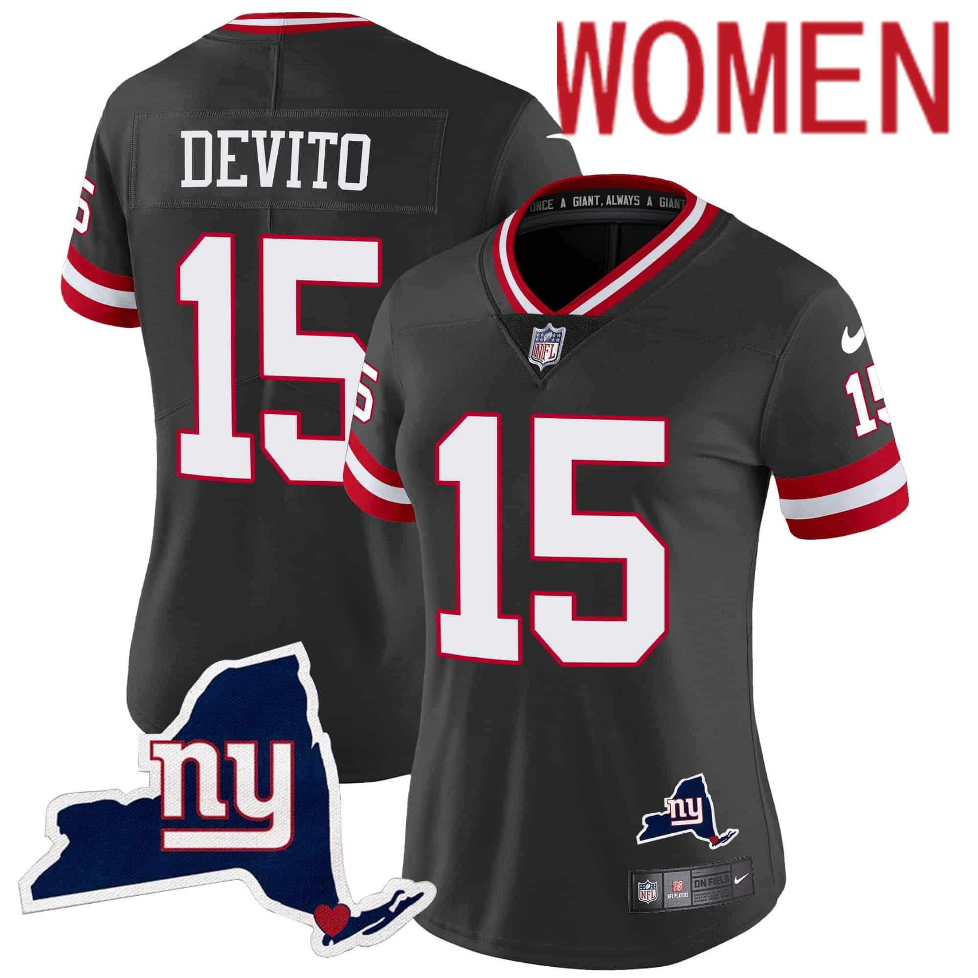 Women New York Giants #15 Devito Black 2024 Nike Map Patch Limited NFL Jersey style 1->indianapolis colts->NFL Jersey
